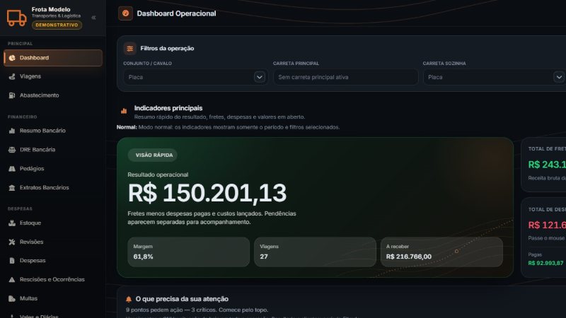 Tela: Controle de frota